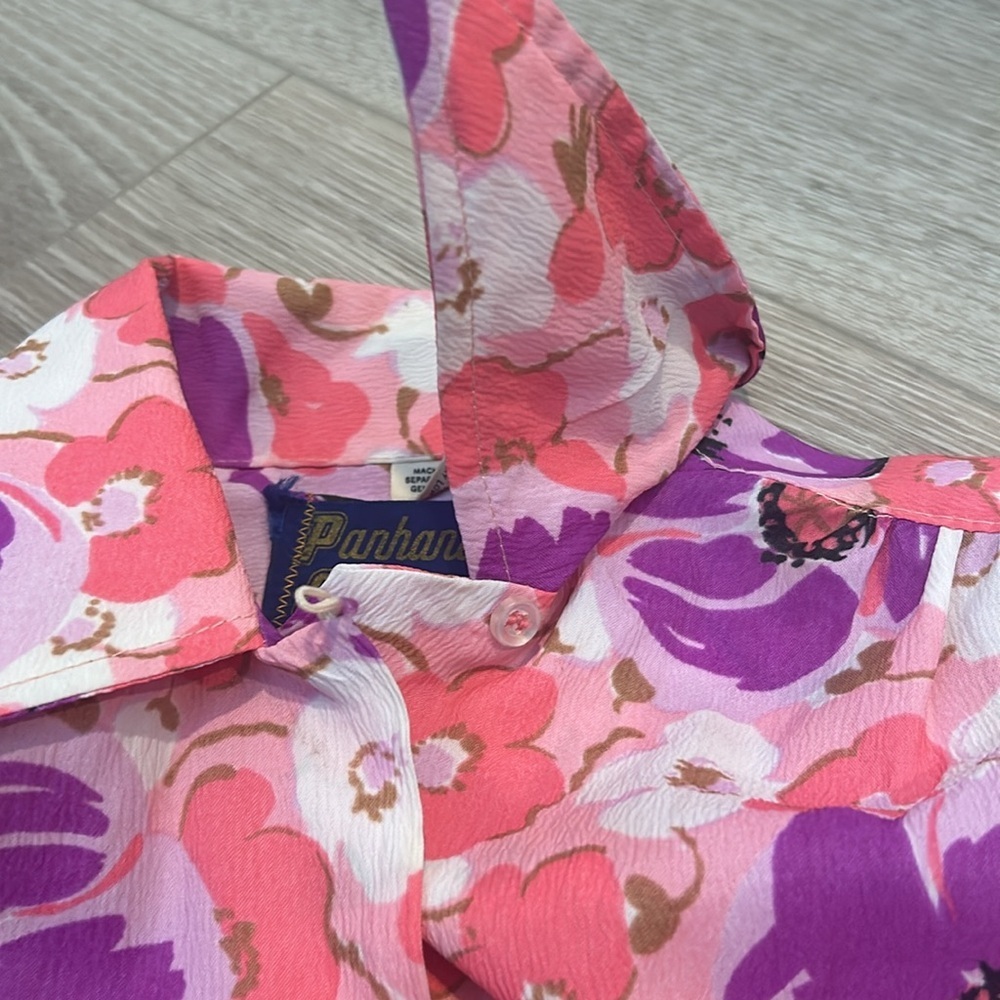 Vintage 1960's / 1970's Panhandle Slim Pink Floral Button Up Shirt Size XS - Picture 5 of 6
